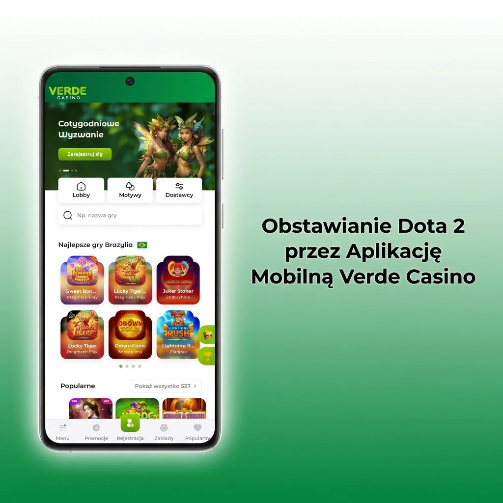 Obstawianie Dota 2 przez aplikację mobilną Verde Casino na smartfonie z kursami na żywo