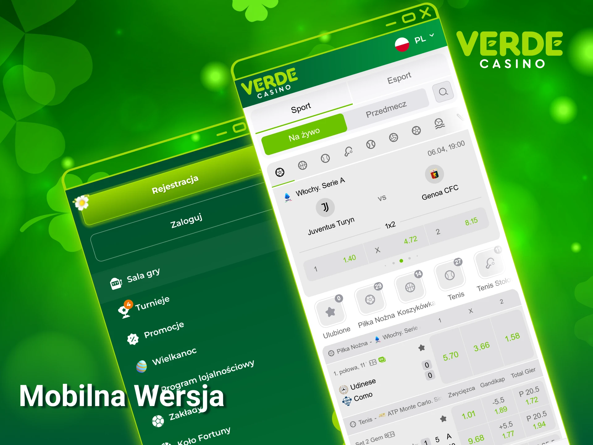 Wypróbuj mobilną wersję strony Verde Casino i stawiaj zakłady bez pobierania.