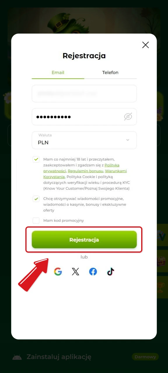 Dokończ proces Rejestracja i zweryfikuj swoje dane w aplikacji Verde Casino.