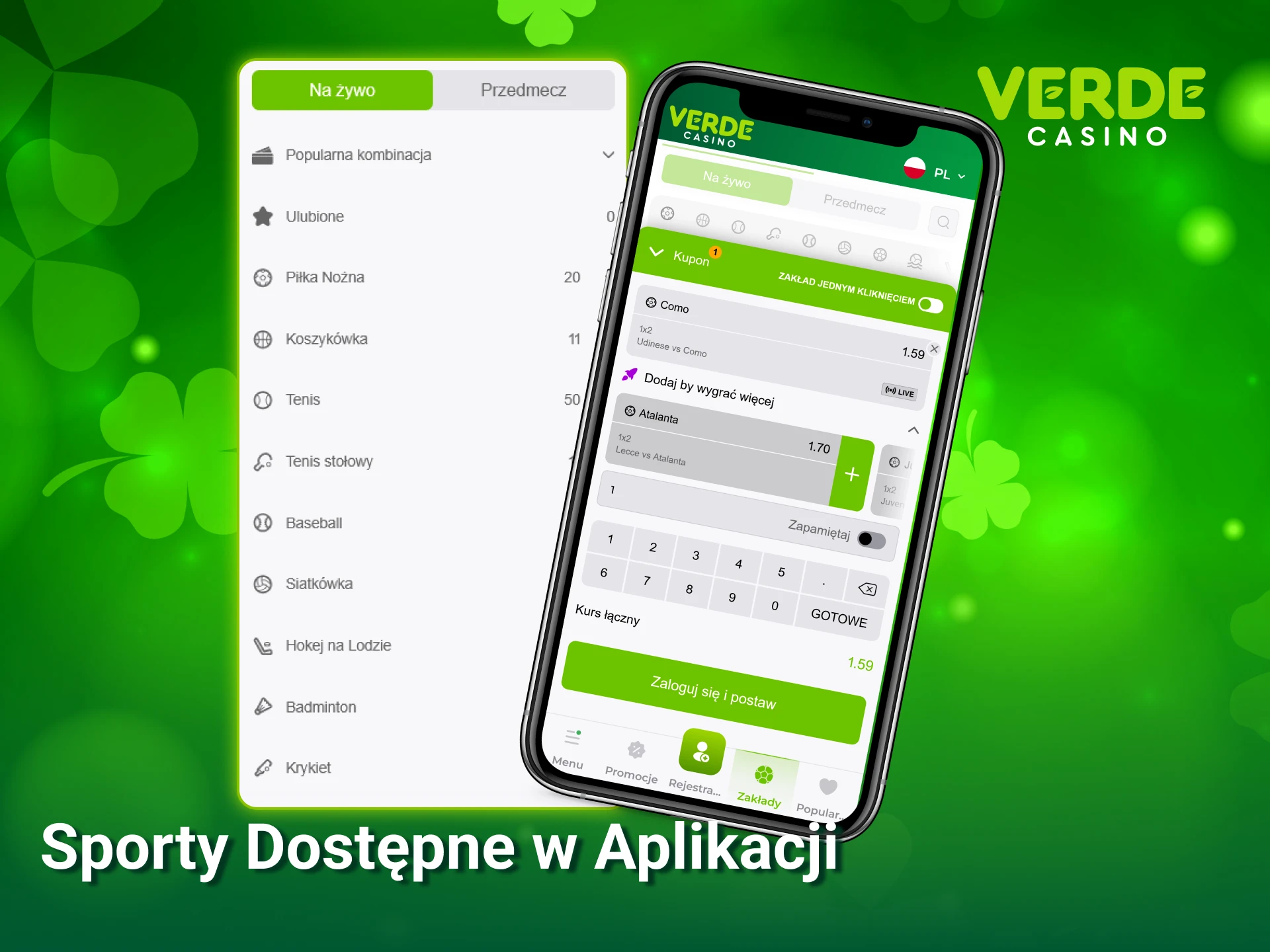 Obstawiaj ulubione dyscypliny sportowe w intuicyjnej aplikacji bukmacherskiej Verde Casino.