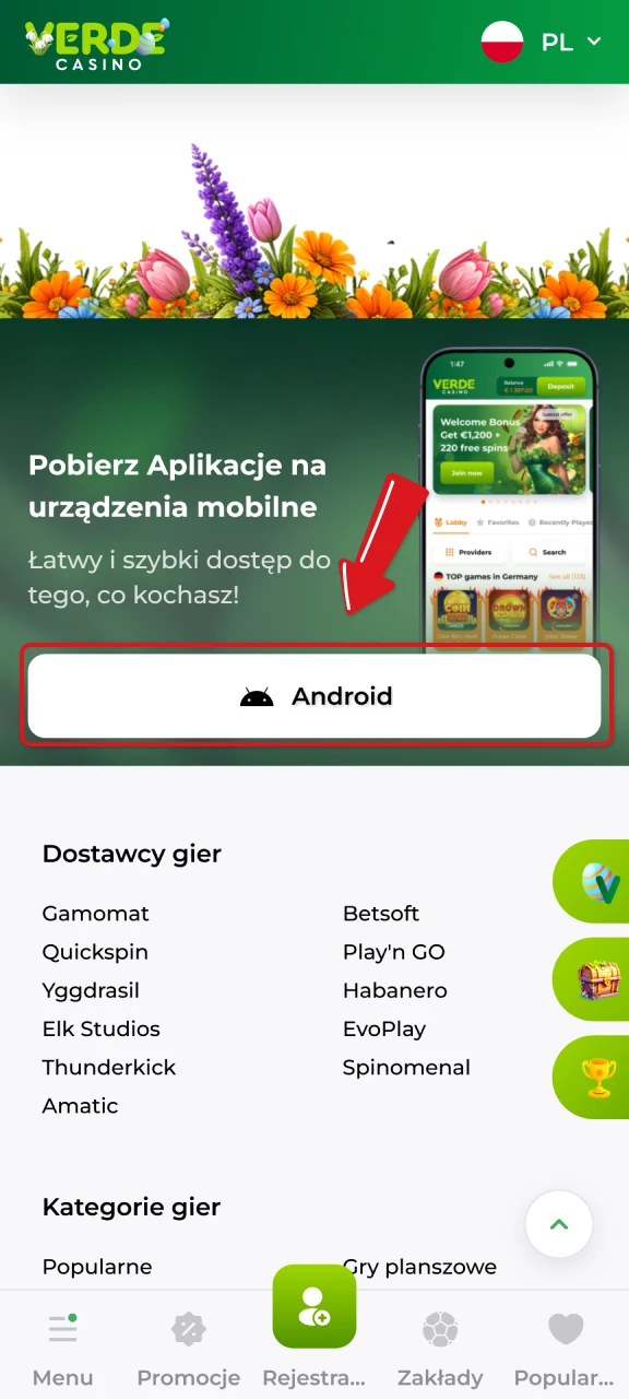 Pobierz plik APK Verde Casino na Androida, aby szybko zaktualizować aplikację.