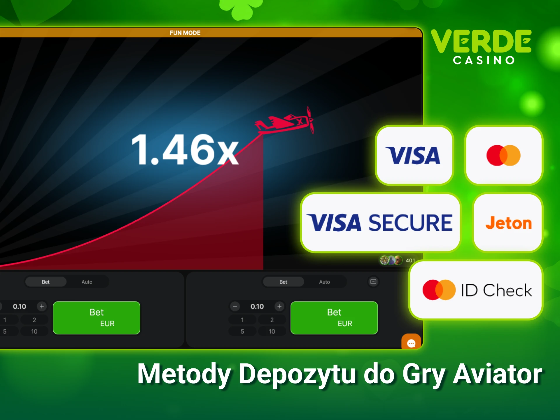 Doładuj swoje konto w Verde Casino i wpłać depozyt, by wygrywać realne środki w Aviator.