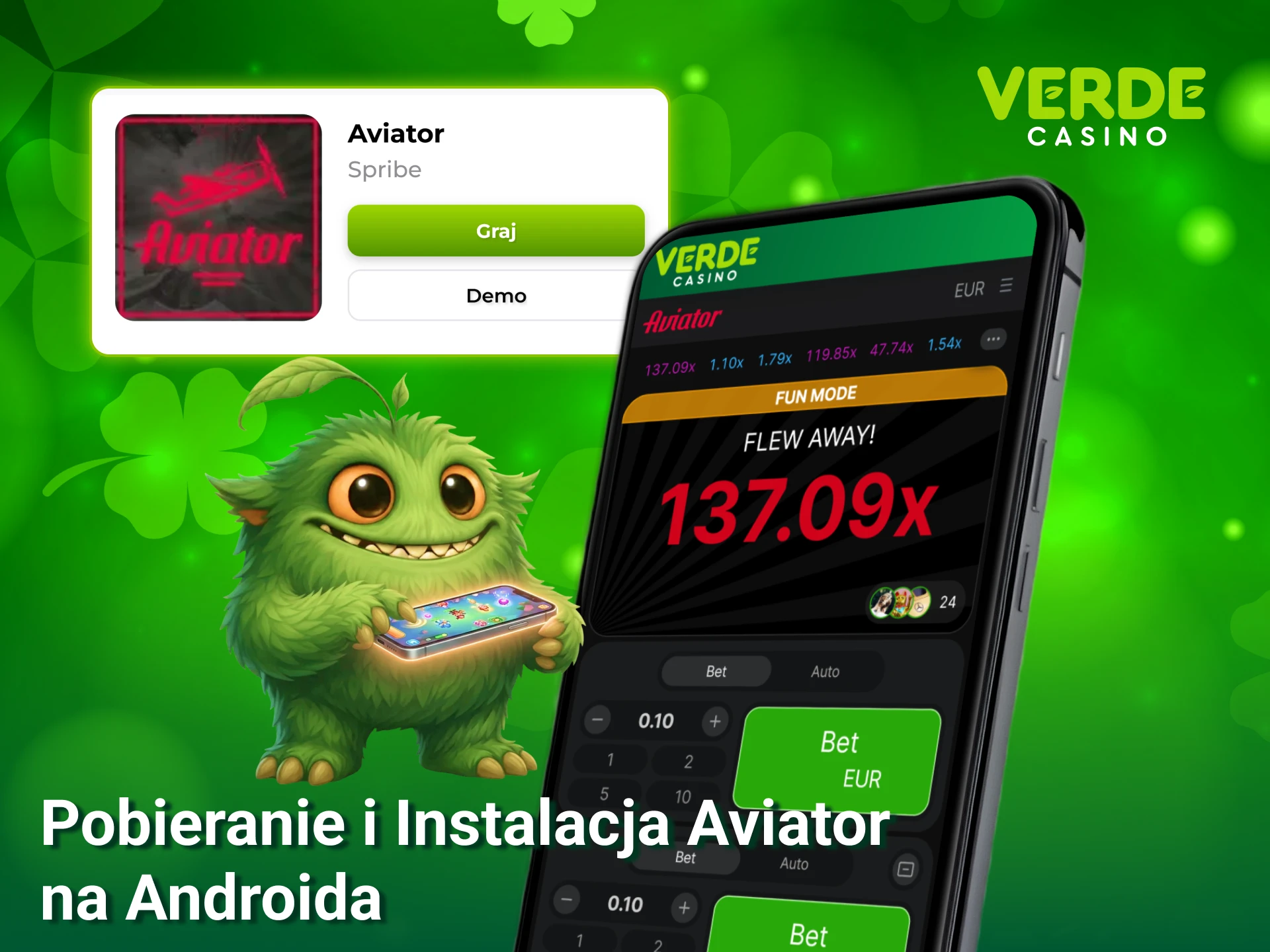 Zainstaluj aplikację Verde Casino na Androida, aby wygodnie grać w Aviator w dowolnym miejscu.