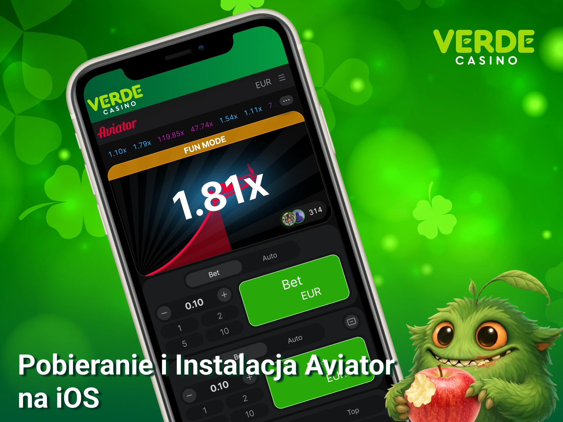 Pobierz dedykowane oprogramowanie na iOS i uruchom grę Aviator w mobilnym Verde Casino.