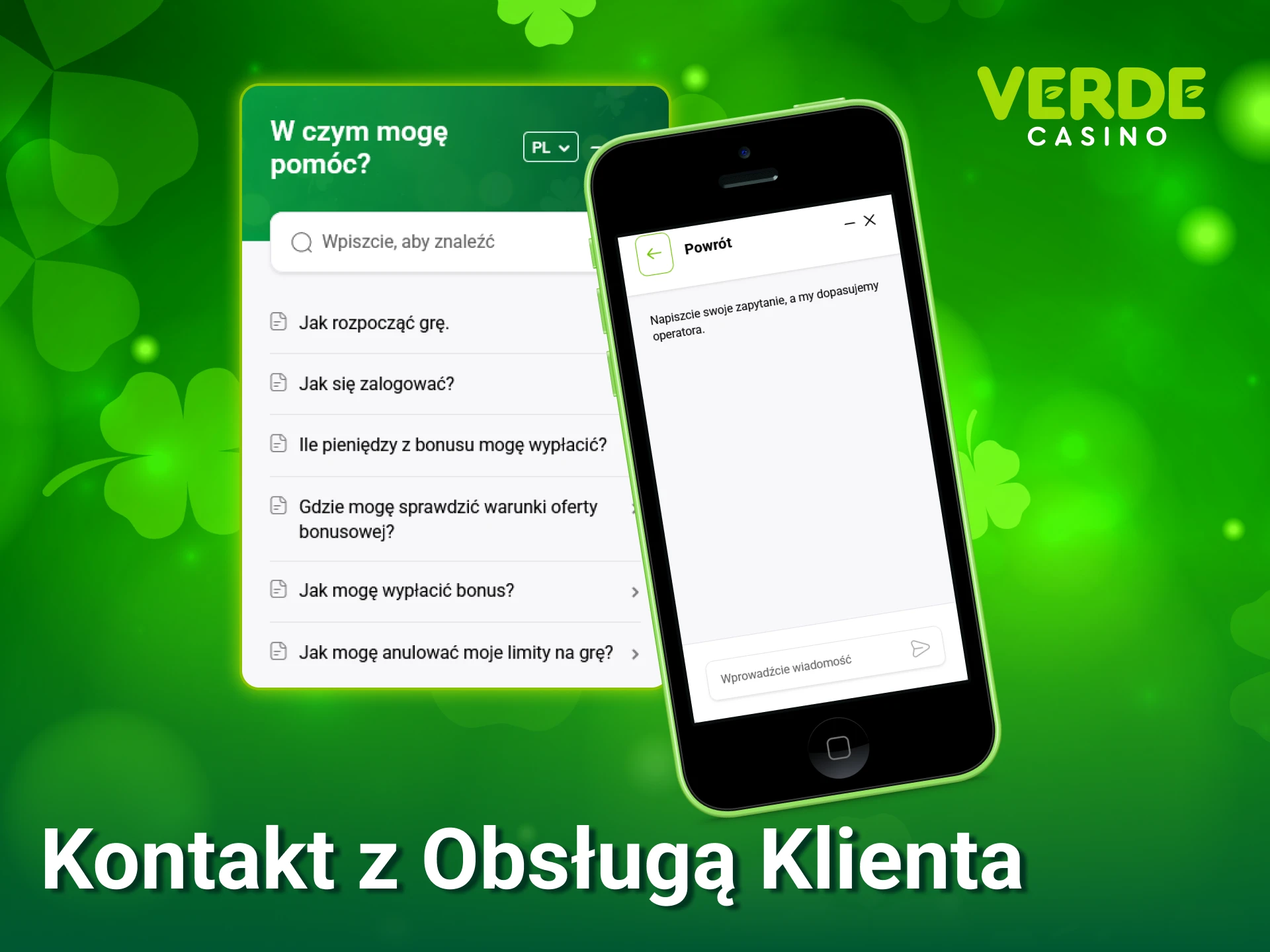 Skontaktuj się z profesjonalnym wsparciem klienta Verde Casino w razie pytań o płatności.