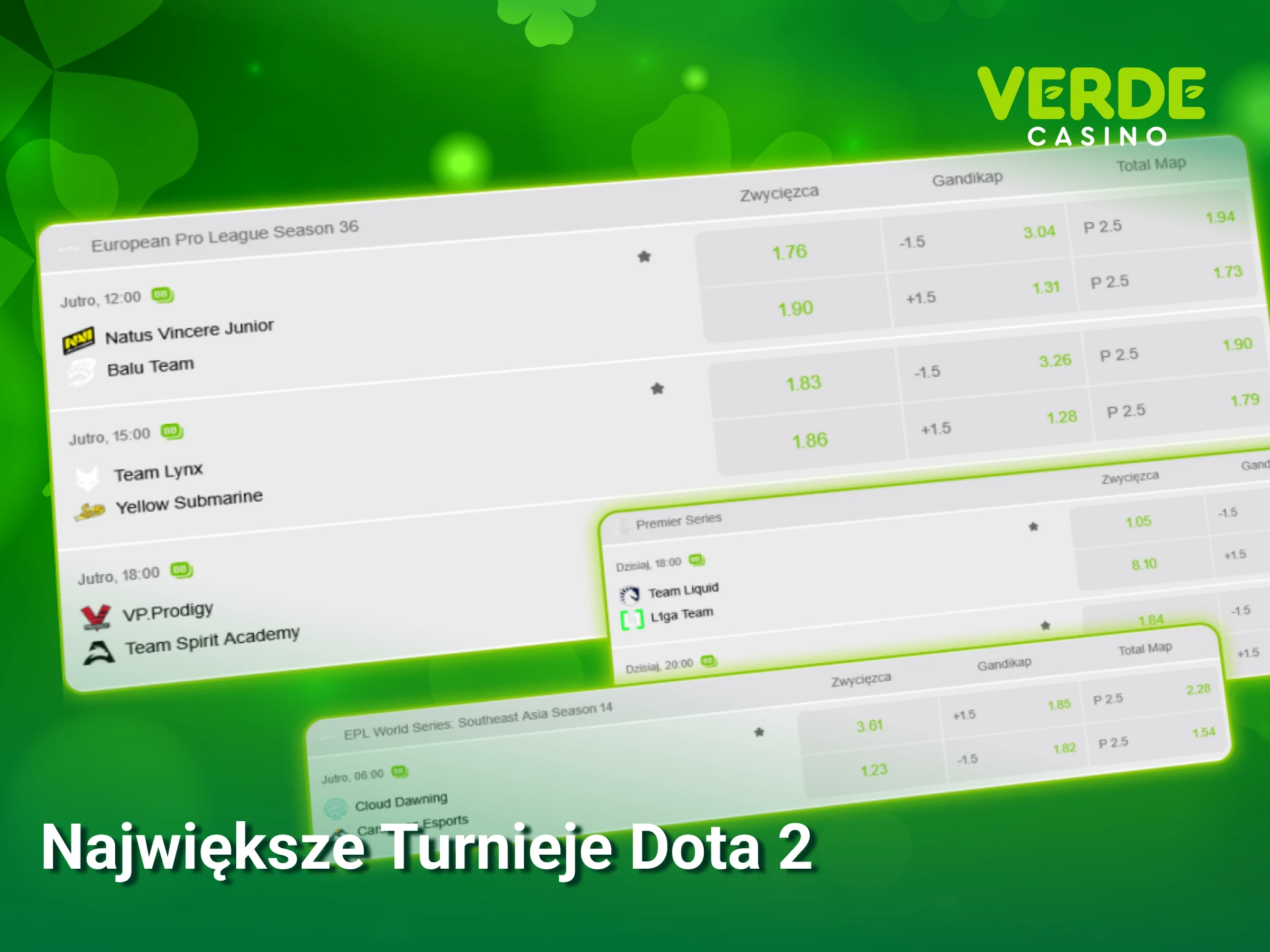 Obstawiaj najważniejsze światowe turnieje Dota 2 i wygrywaj realne pieniądze w Verde Casino.