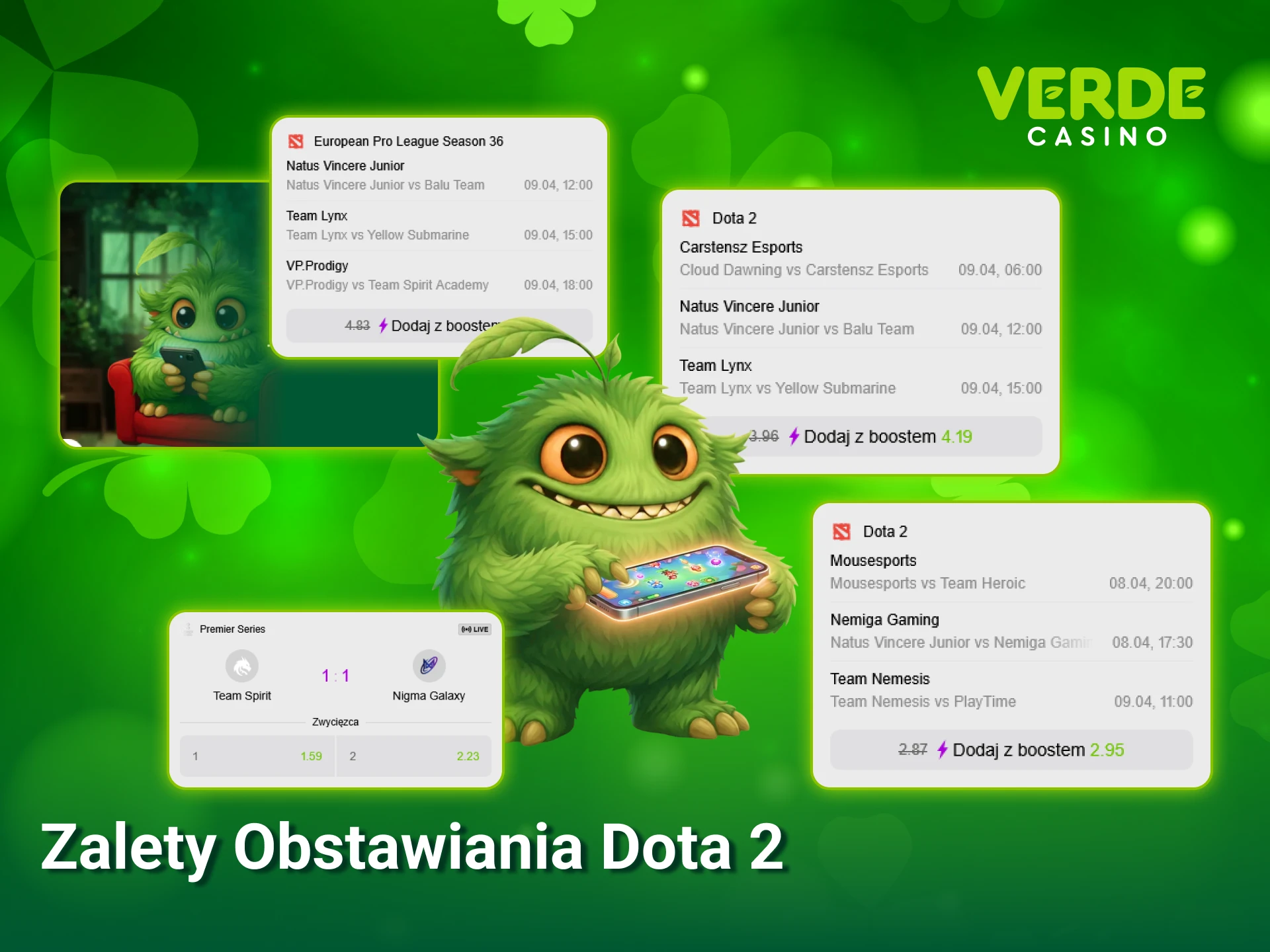 Poznaj wyjątkowe zalety serwisu Verde Casino i typuj wyniki meczów Dota 2 na najlepszych warunkach.