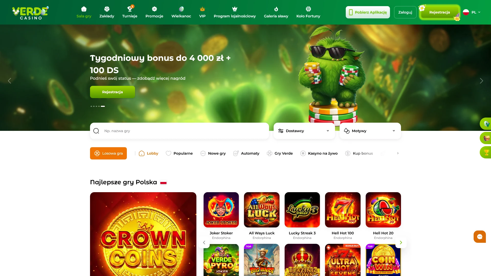 Otwórz glowna stronę Verde Casino i rozpocznij obstawianie zakładów sportowych.