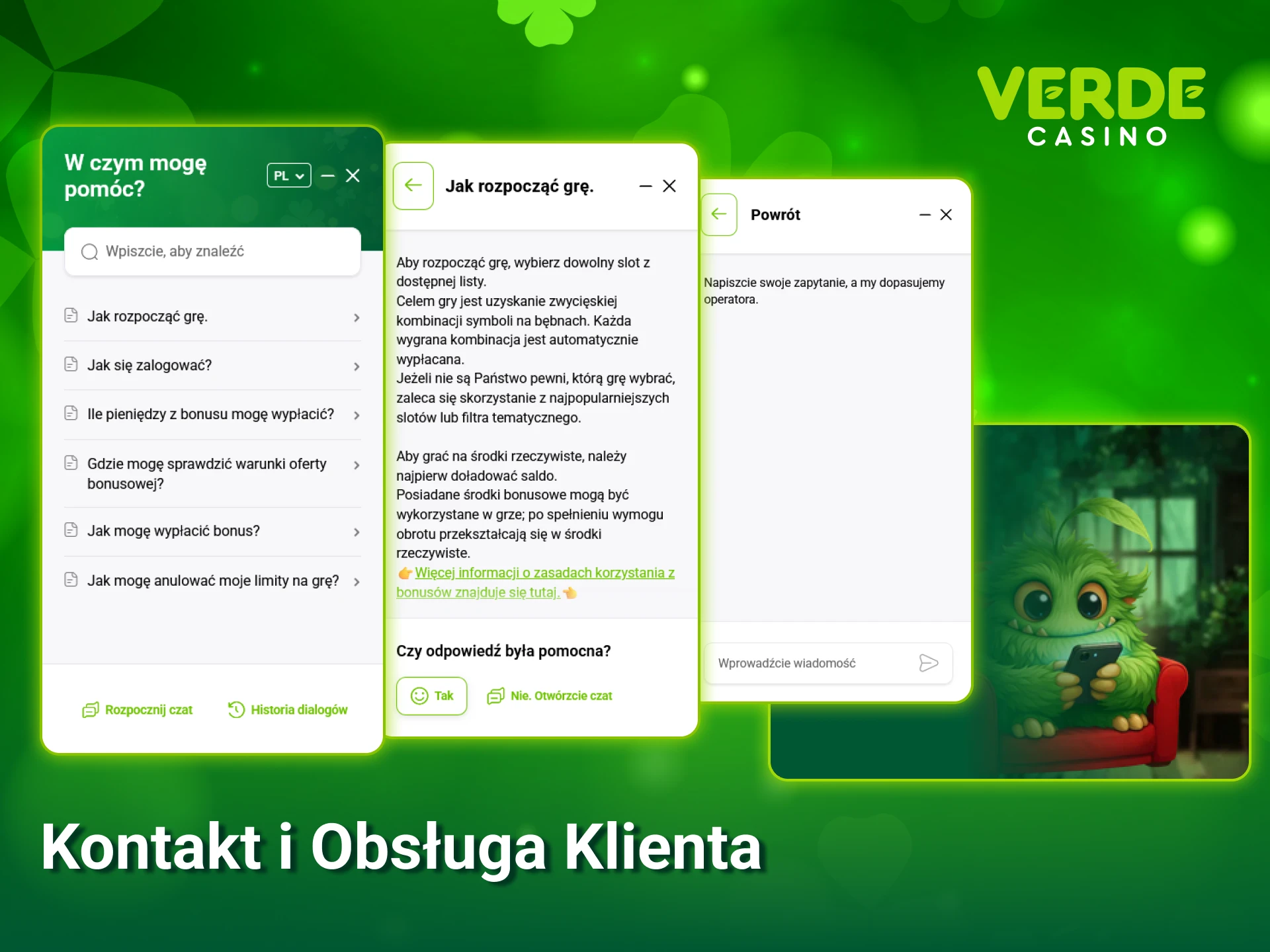 Skontaktuj się z profesjonalną obsługą klienta Verde Casino w razie pytań.
