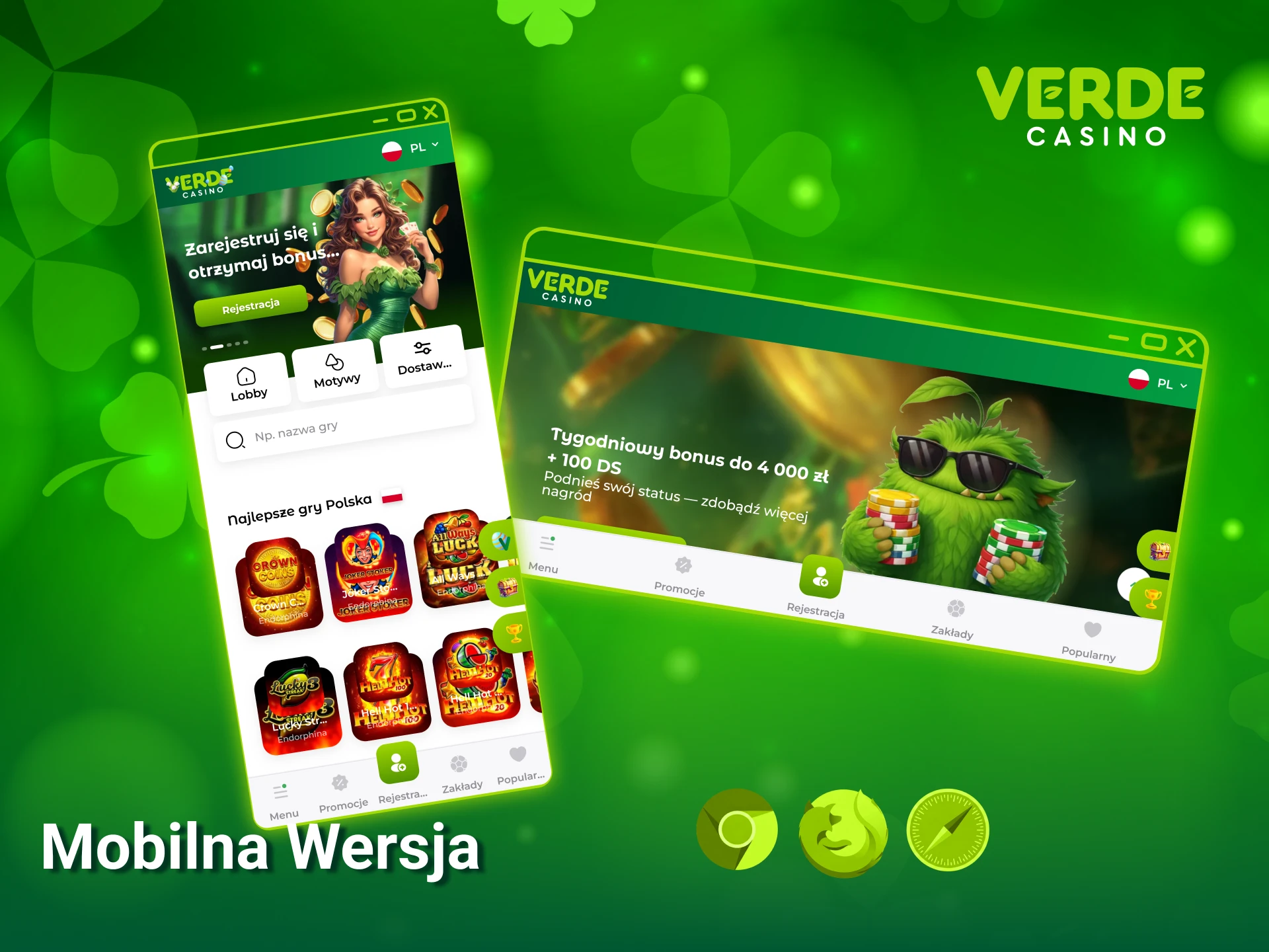 Wypróbuj mobilną wersję strony Verde Casino Poland na dowolnym urządzeniu przenośnym.