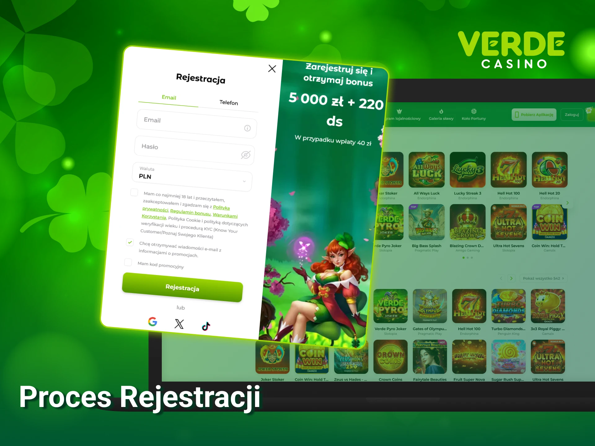 Rozpocznij proces szybkiej rejestracji w Verde Casino Poland i odbierz bonusy.