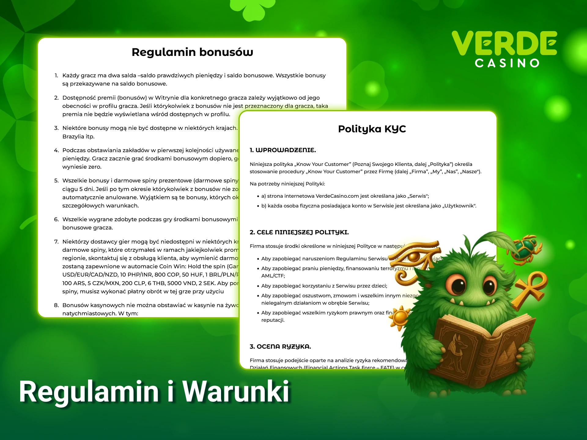 Przeczytaj aktualny regulamin i warunki korzystania z platformy Verde Casino Poland.