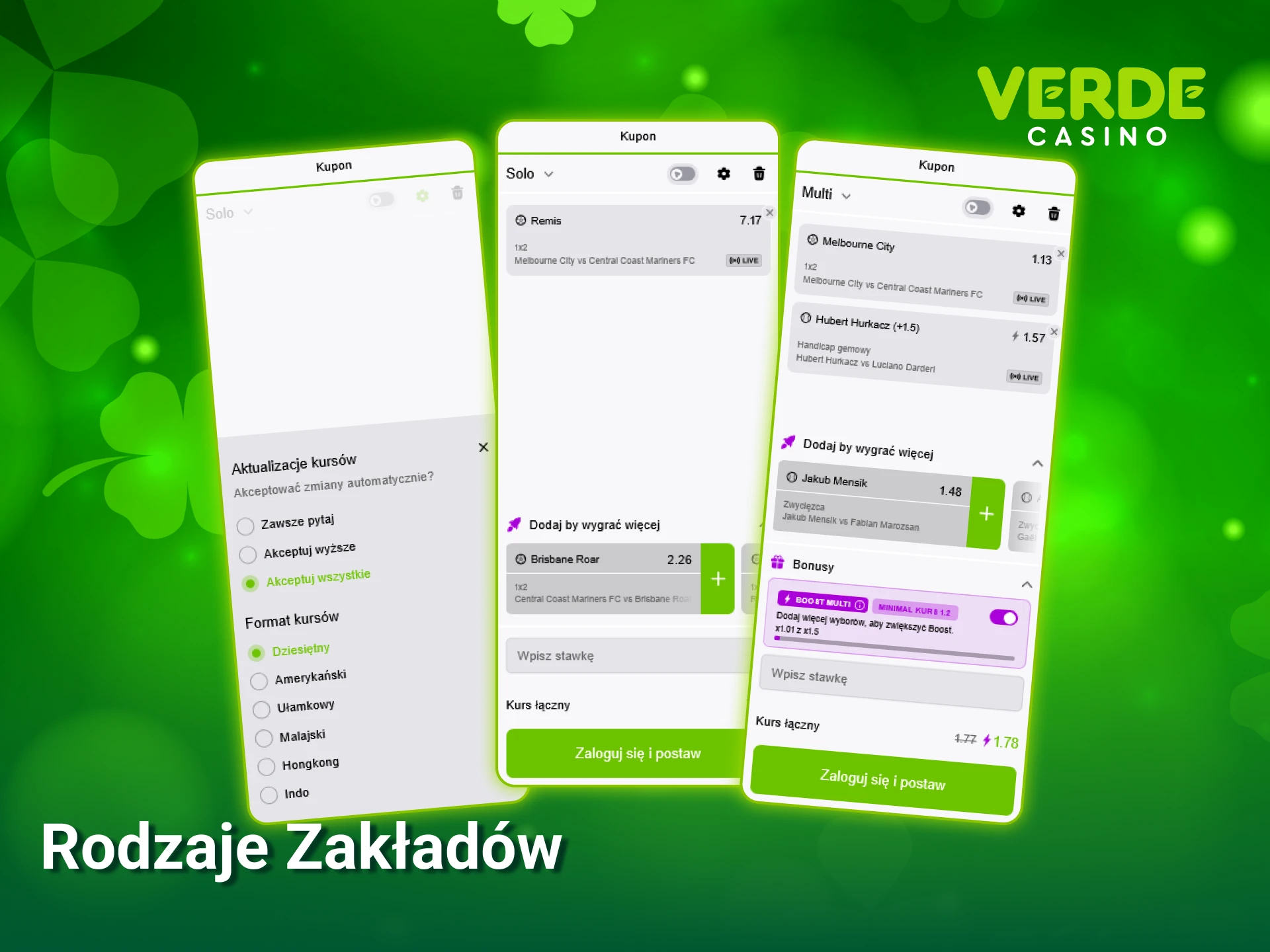 Poznaj różnorodne rodzaje zakładów dostępne w ofercie Verde Casino Poland.