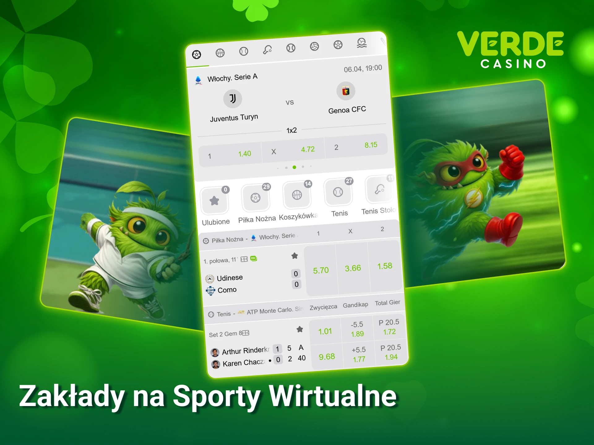 Typuj dynamiczne sporty wirtualne w Verde Casino i wygrywaj przez całą dobę.