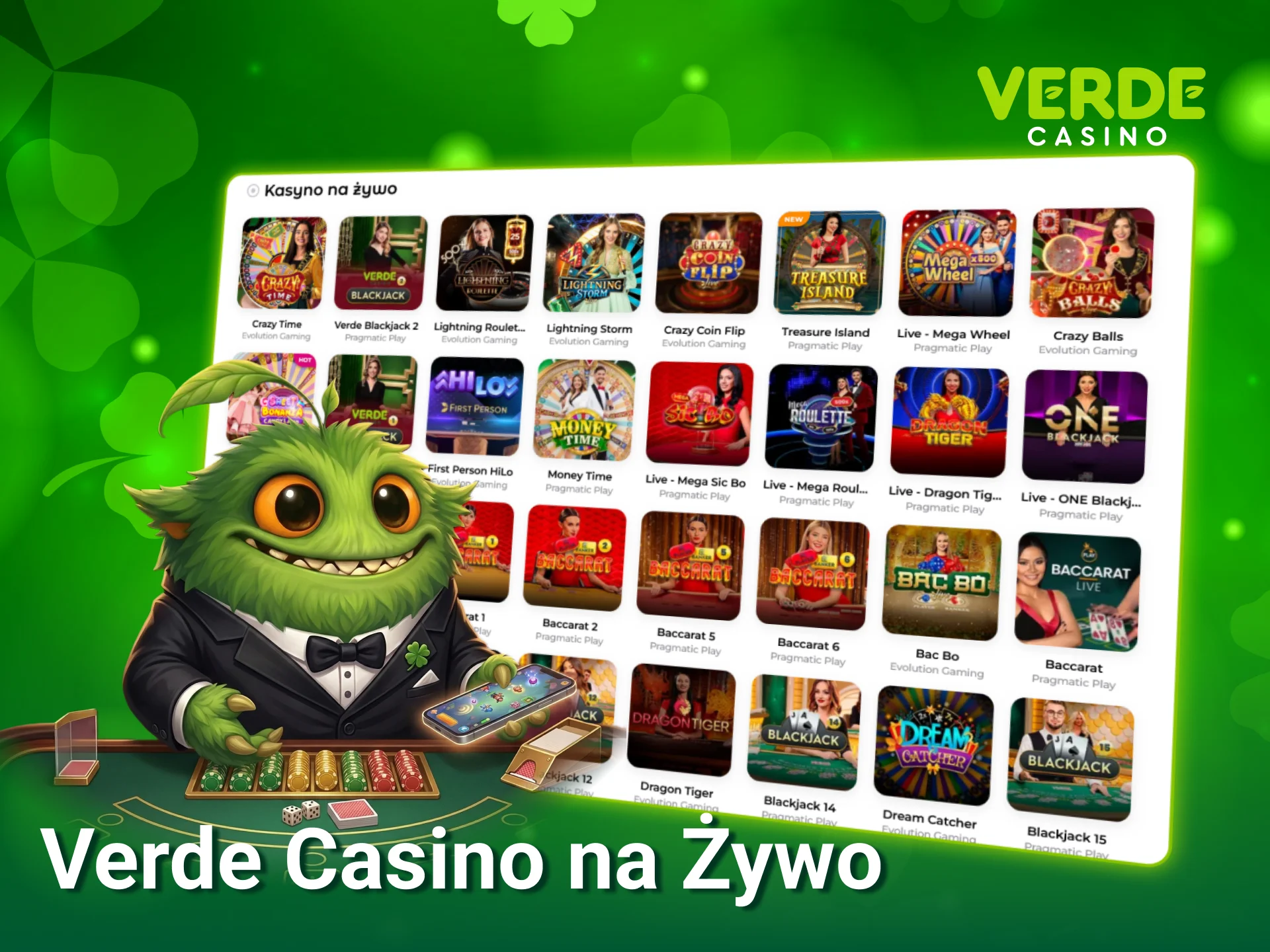 Poczuj prawdziwe emocje grając w Verde Casino na żywo z krupierami.