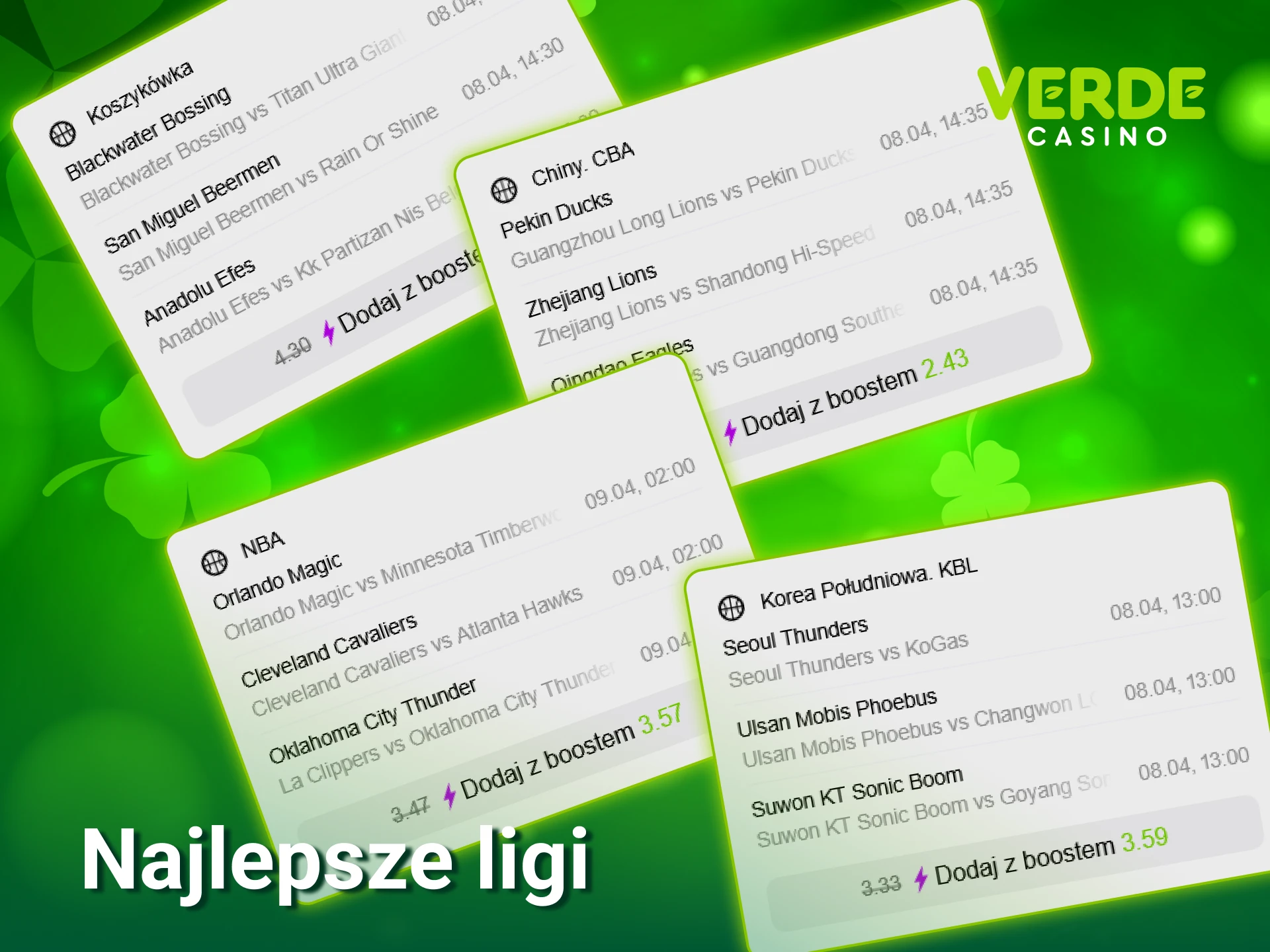 Wybierz najlepsze ligi koszykówki w Verde Casino i poczuj sportowe emocje online.