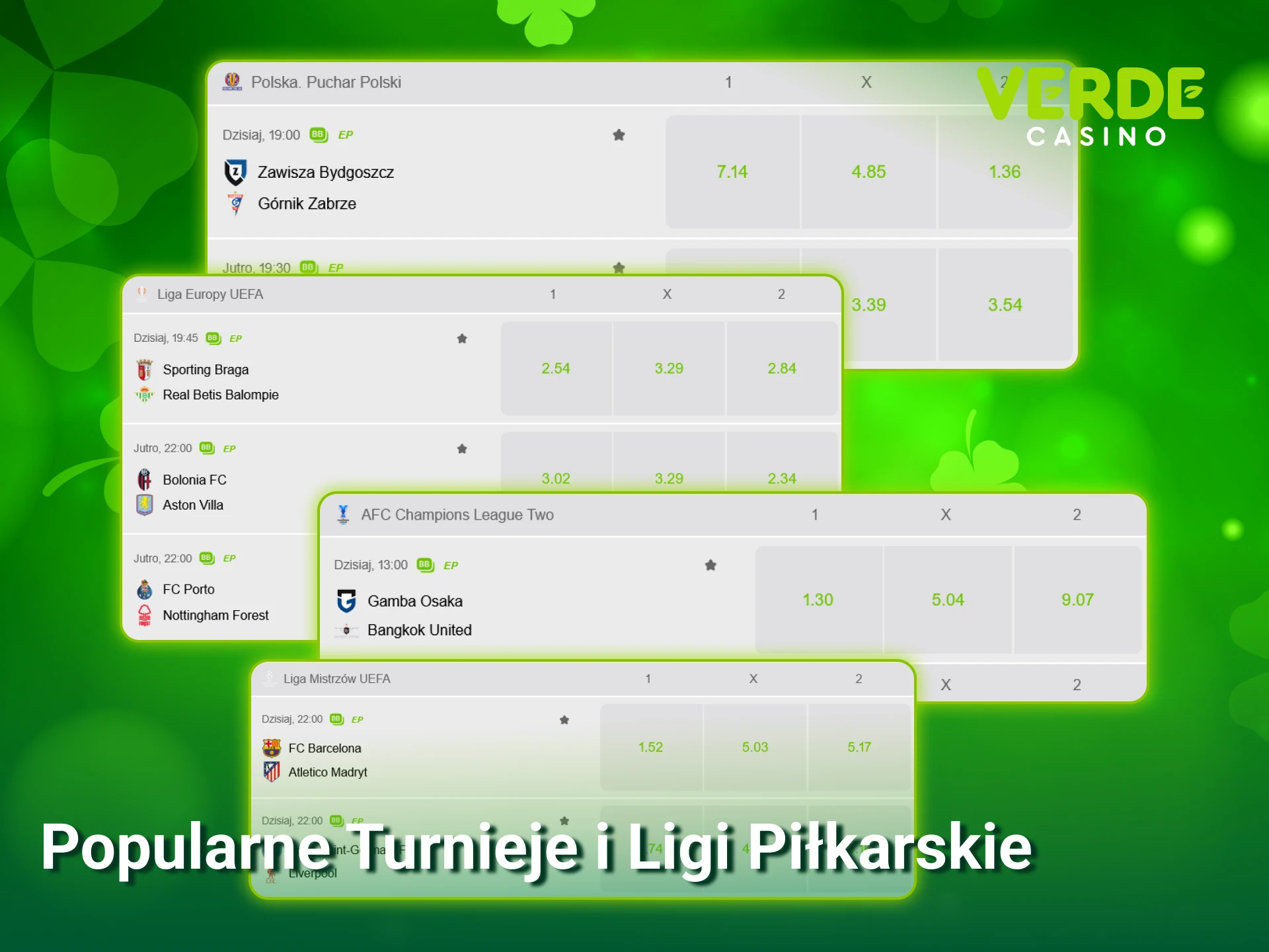 Sprawdź najciekawsze ligi oraz turnieje piłkarskie dostępne w ofercie Verde Casino.