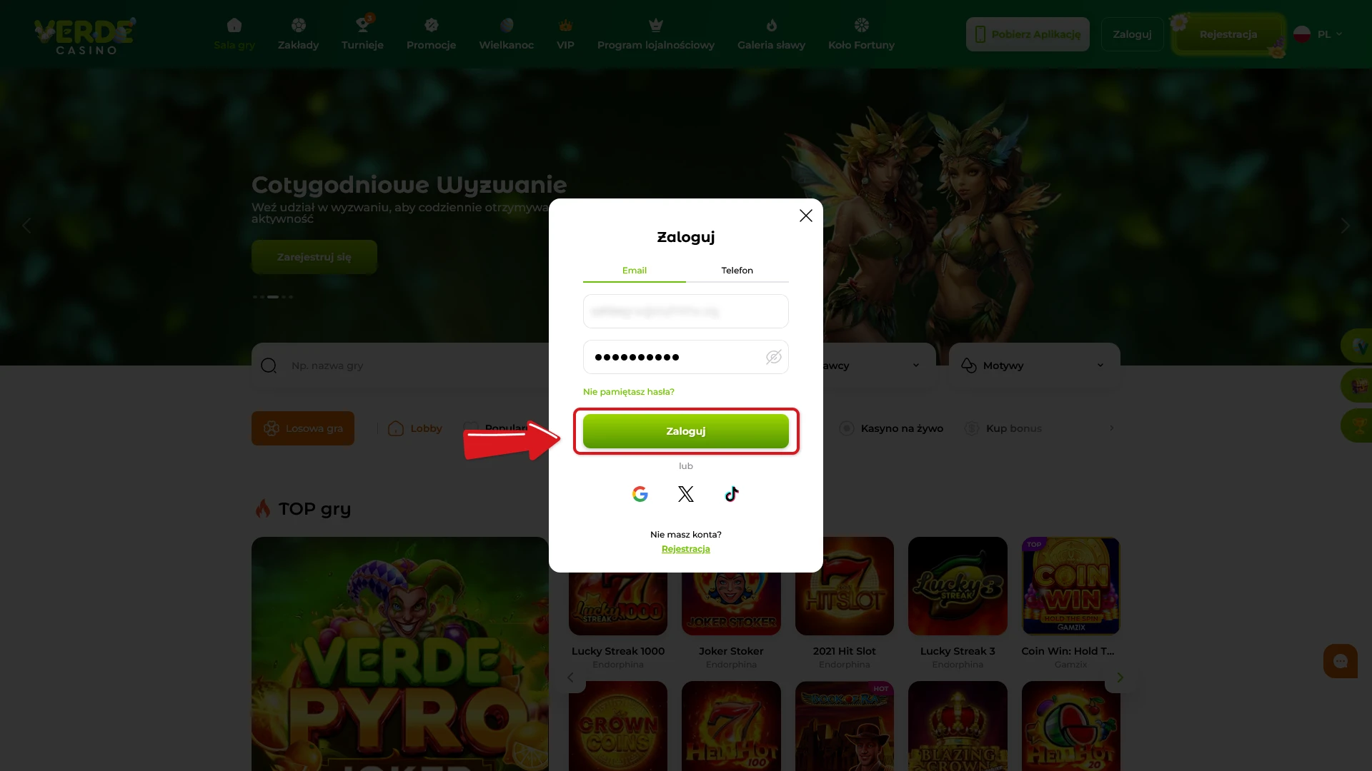 Uzyskaj dostęp do pulpitu użytkownika Verde Casino po skutecznym logowaniu do serwisu.