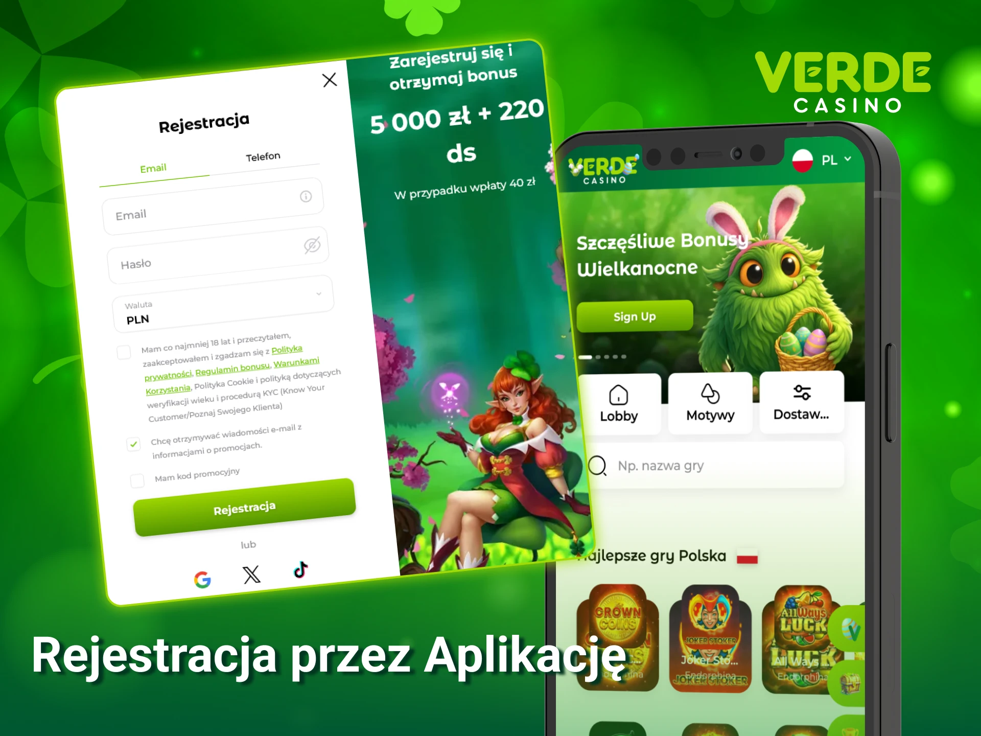 Zarejestruj się przez oficjalną aplikację mobilną Verde Casino i zacznij grać w Polsce.