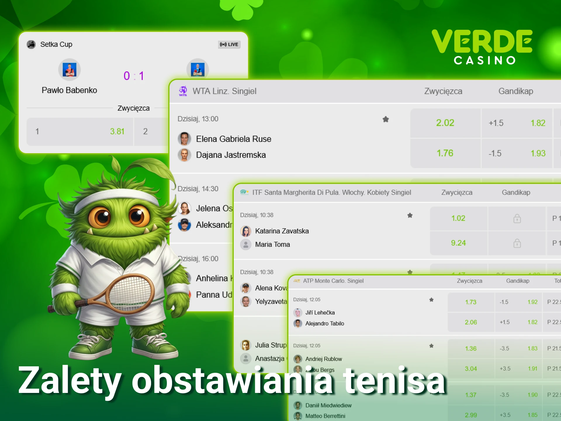 Sprawdź wyjątkowe zalety obstawiania tenisa w Verde Casino oraz typuj mecze na atrakcyjnych warunkach.
